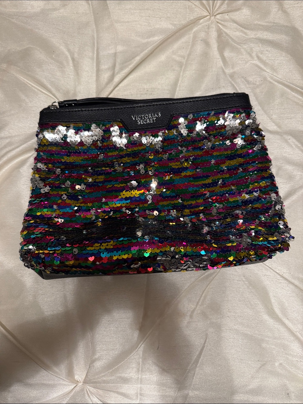 Victoria's Secret Black Multicolor Sequin Cosmetic Pouch